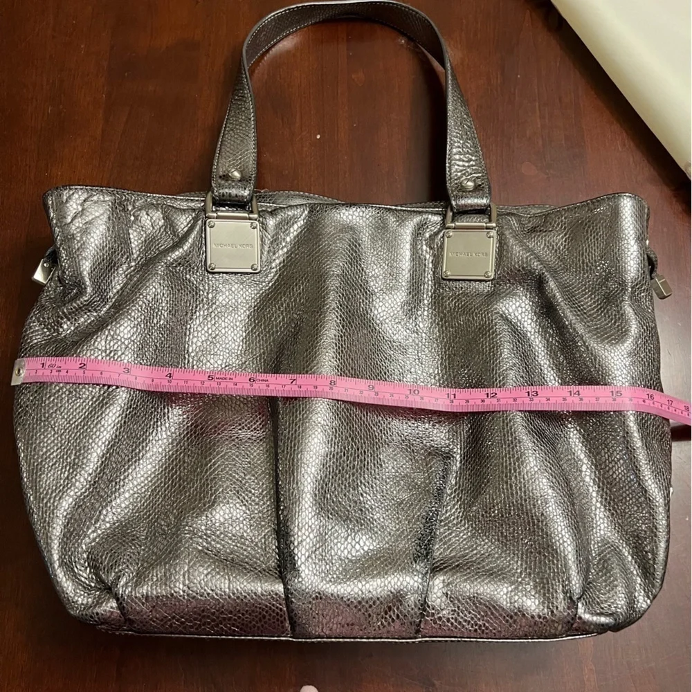 Michael Michael Kors Newbury satchel snake embossed  leather pewter silver